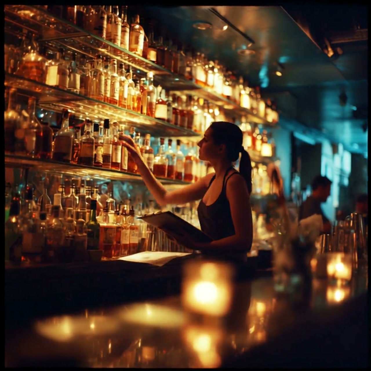 Bartender behind the bar demonstrating the free bar inventory system